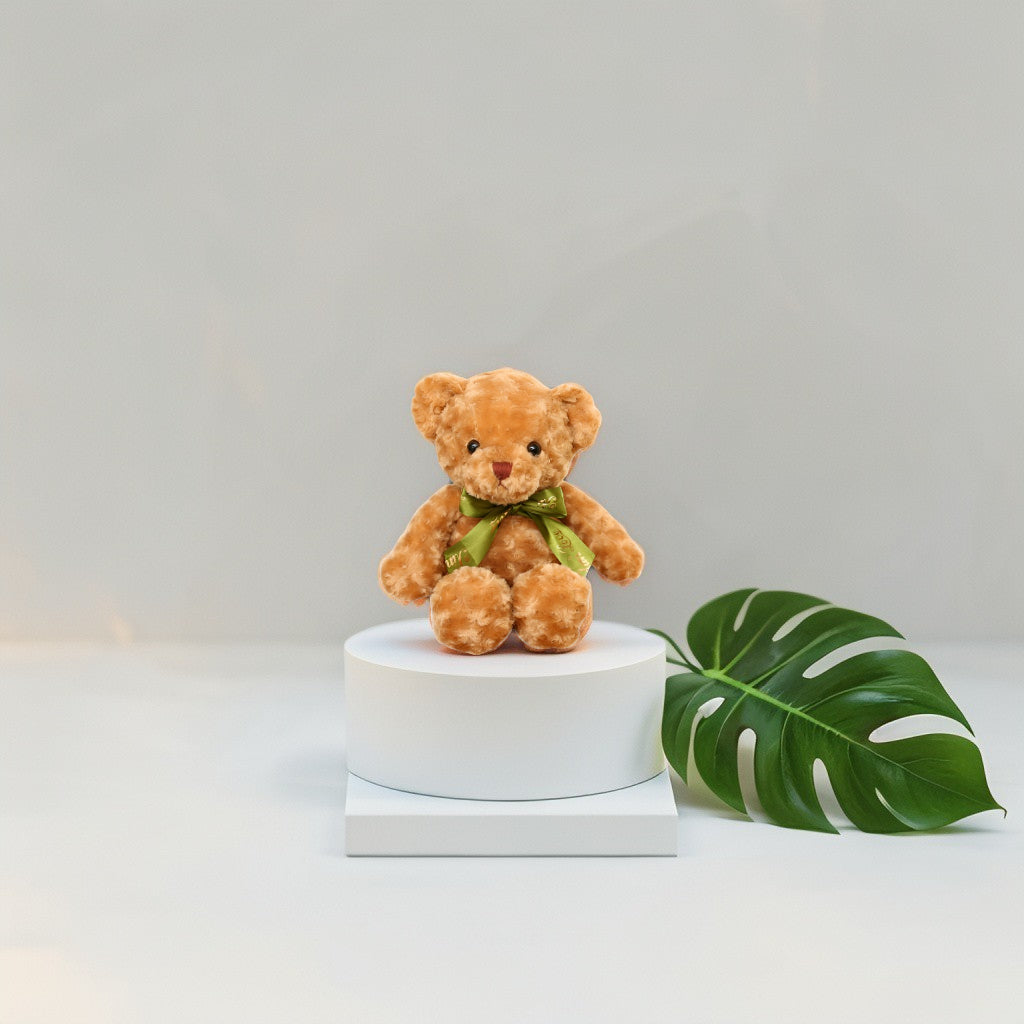 Soft Toy Bear with Green Ribbon - 8-inch Cute and Cuddly Teddy for Kids LMI11464.