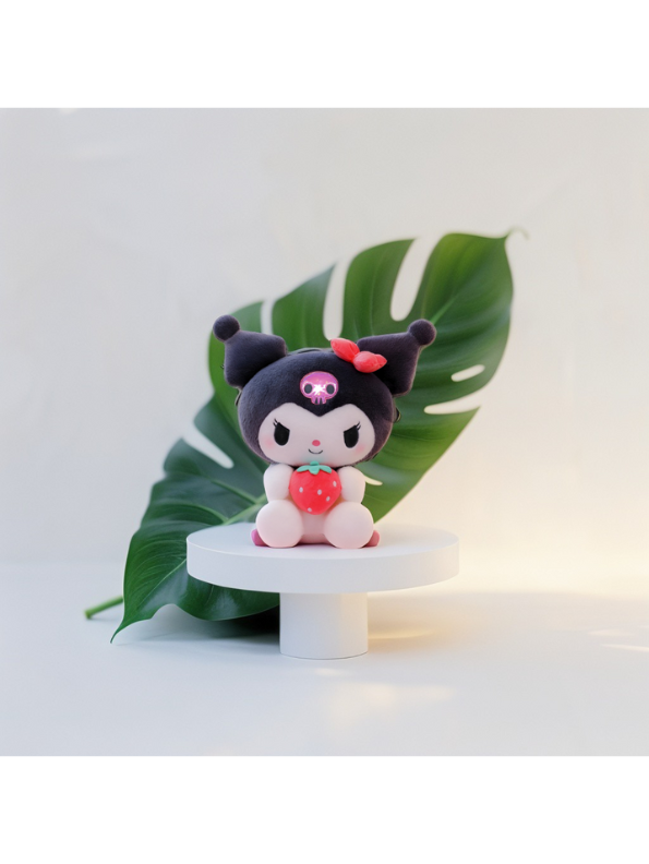 Kuromi Plush Doll 10 Inch – Soft, Cuddly Toy Holding Strawberry | Cute Anime Stuffed Animal LMI15432.