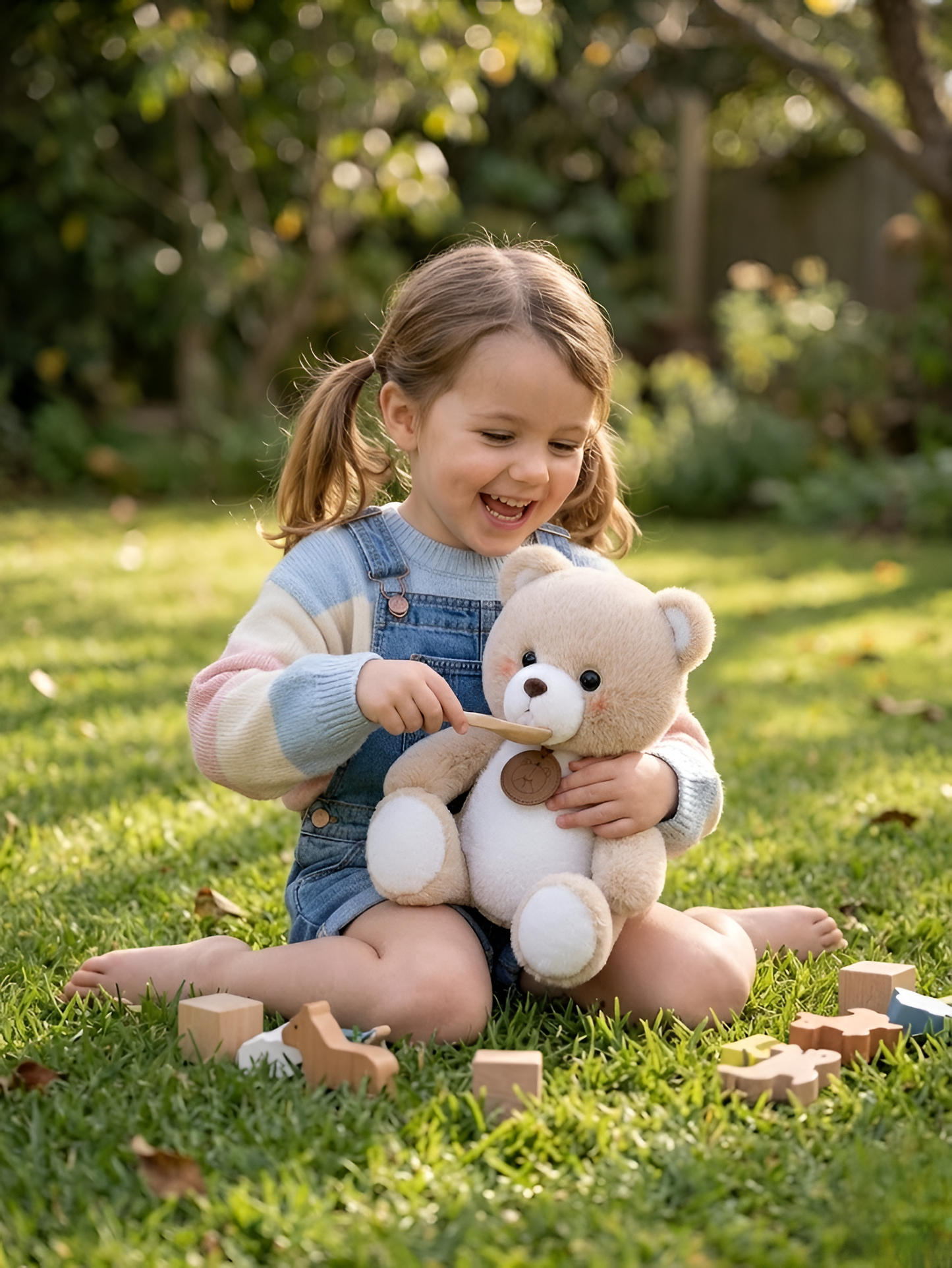 Teddy Bear – 30cm Premium Plush Ultra-Soft Stuffed Animal Toy with Embroidered Leather Medallion, Cream & Tan Nursery Décor Gift for Babies & Kids ST14532